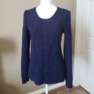 HIPPIE ROSE Navy Blue Cable Knit Pullover Sweater